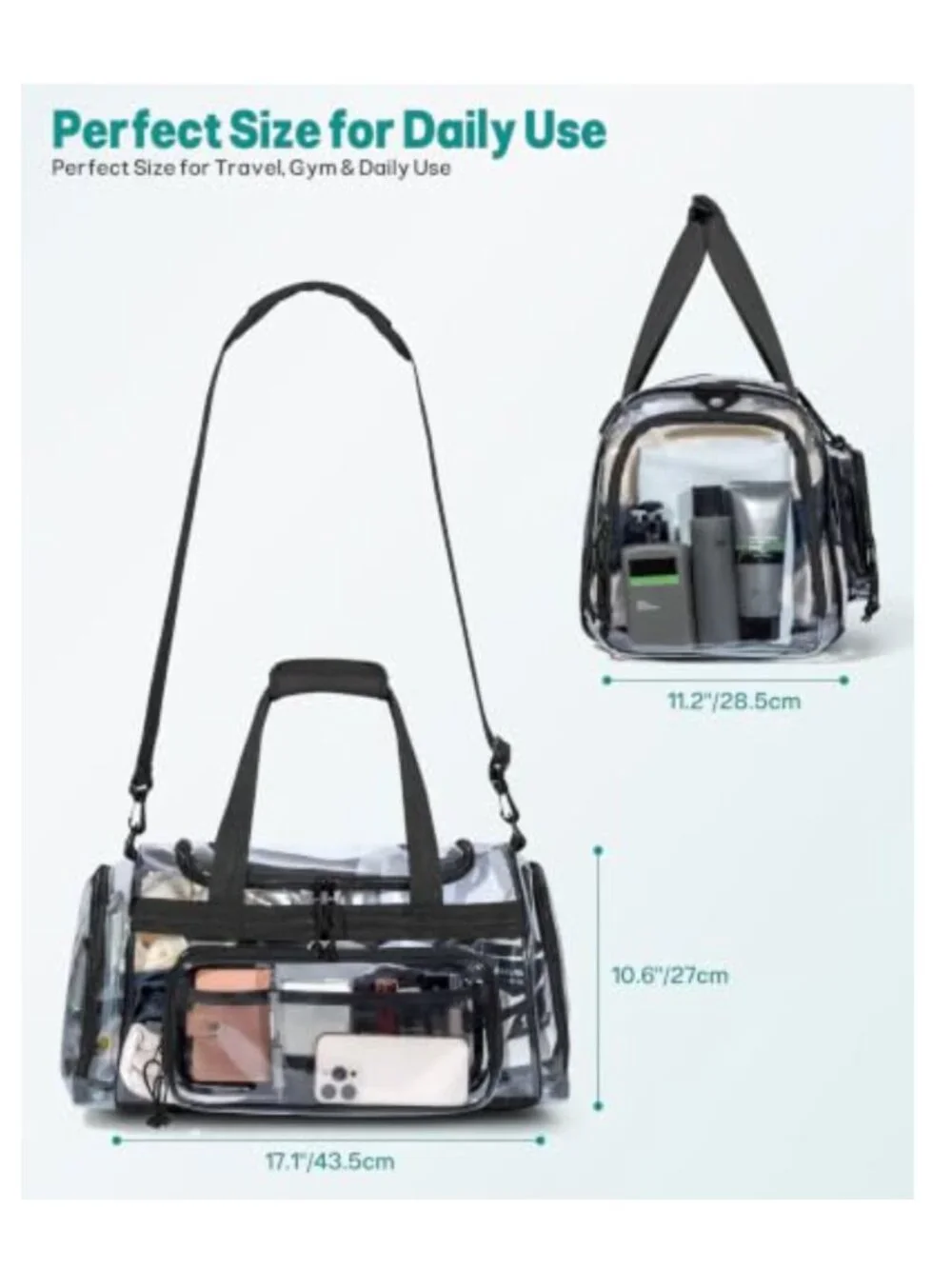Clear Duffle Bag 32.5L Convertible Travel Backpack Waterproof PVC with Shoe